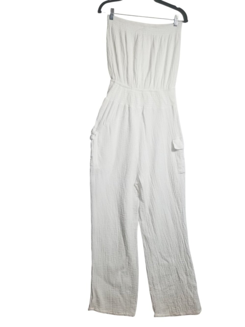 Women's White Gauzy Cotton Beach Coastal Grandma Resortwear Pantsuit Sz L